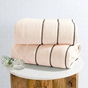 HASTINGS HOME 2-piece Luxury Cotton Towel Set, Bath Sheet Made from 100% Zero Twist Cotton, (Bone/Black) 201403JWB